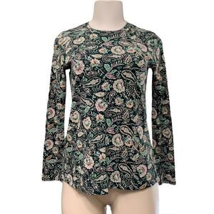 J. Jill Dark Green Floral Long Sleeve Pima Cotton Layer Tee Size XSmall Petite